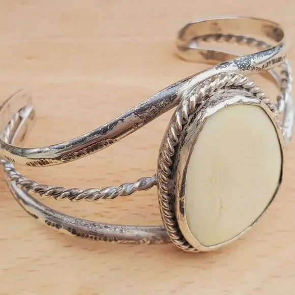 Navajo White Bone Sterling Silver Twisted Rope Cuff Bracelet Small 6.5in - Picture 1 of 9